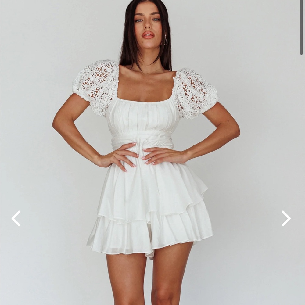 Selfie Leslie - Hold My Halo Lace Sleeve Romper White